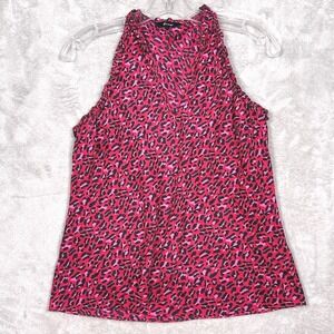 Express Womens S Pink Leopard Print Sleeveless Blouse V-Neck Top Y2K Coquette